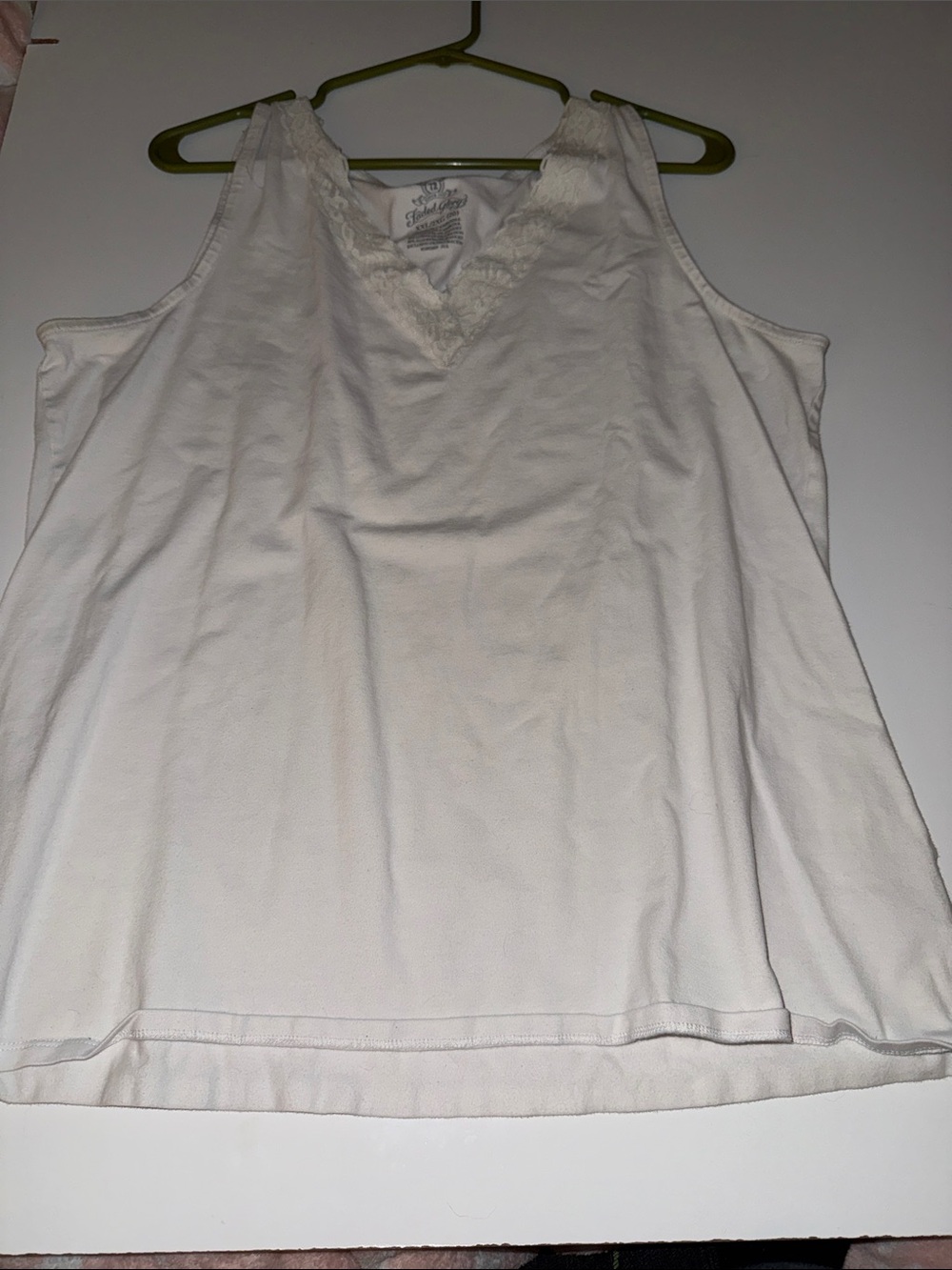 Faded Glory White Lace-Trim V-Neck Tank Top
